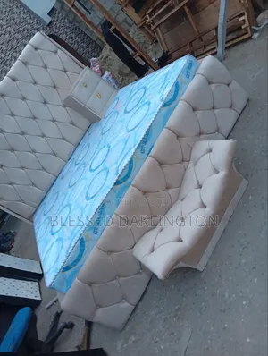 Quality King's Size Milk Colour Upholstery Paded Bed Frame