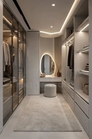 Luxury Walk-in Closet With Dressing Table LED Mirror