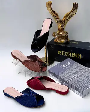 Ladies Open Toe Small Block Heel Slippers #FLAT