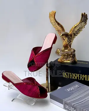 Ladies Open Toe Small Block Heel Slippers #FLAT