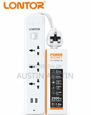 Lontor Power Socket Extension Box Surge Protector With 2 USB Outlet