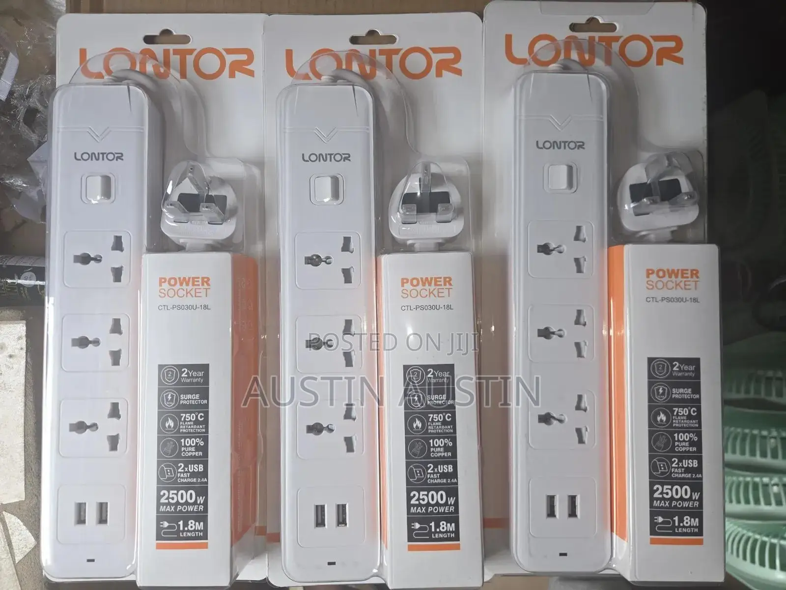 Lontor Power Socket Extension Box Surge Protector With 2 USB Outlet