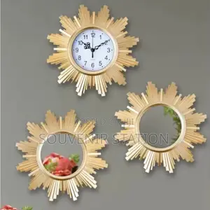 Clock and Mirror Decorative Set,2 Mirrors , 1 Clock