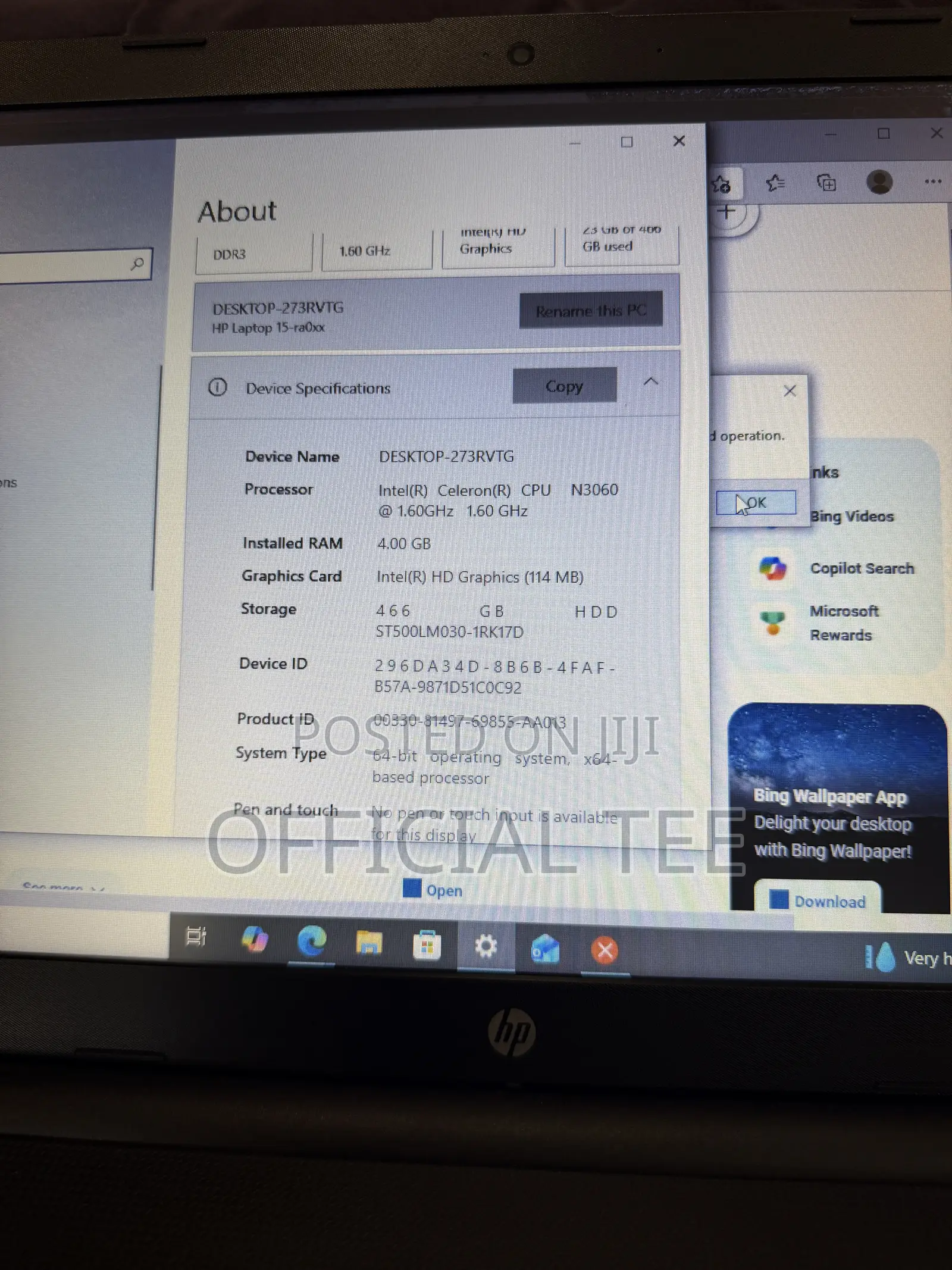 Laptop HP 4GB Intel Celeron HDD 500GB