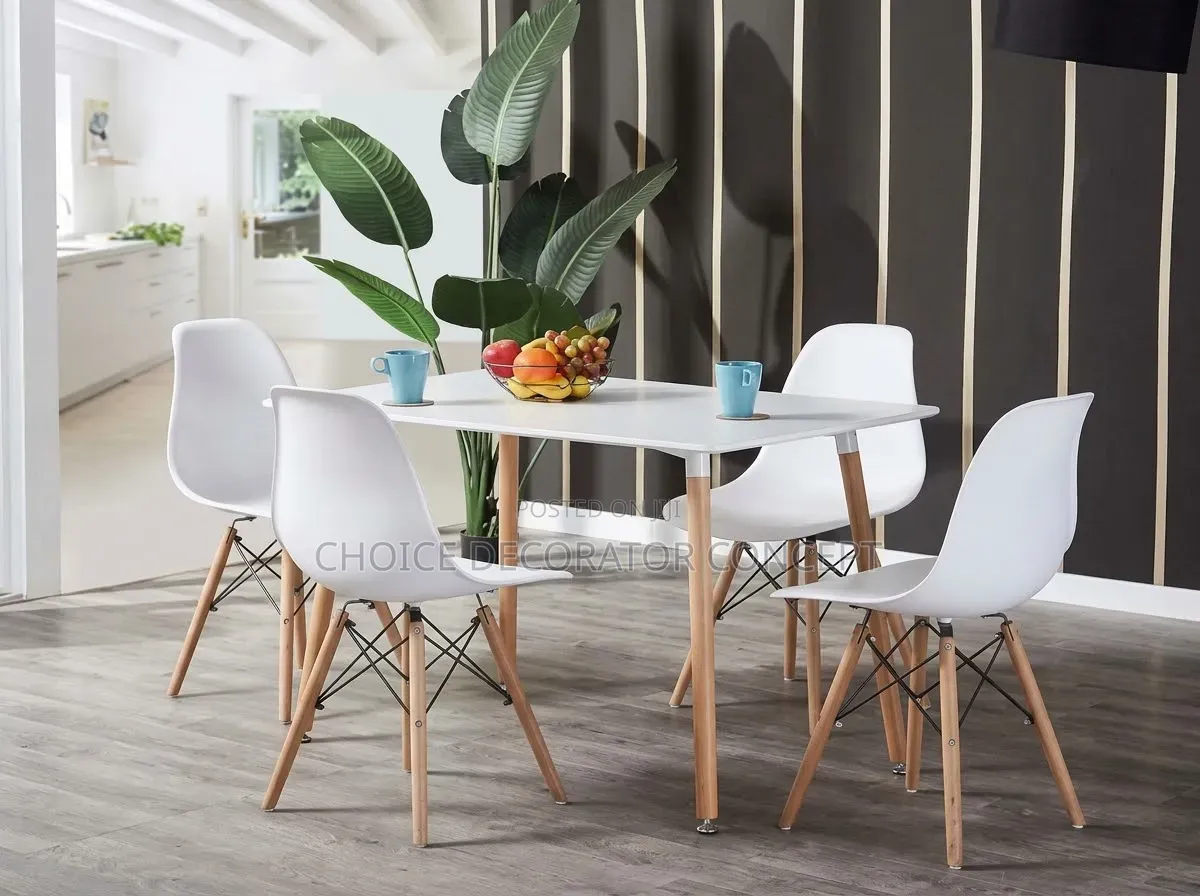 Modern Restaurant Dining Table + 4 Plastic Chairs