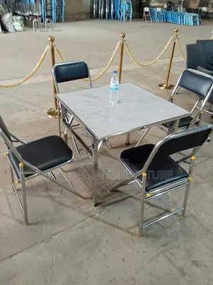 Foldable 4-Seater Table Set With Marble Top