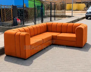 Luxury Orange L-Shaped Sectional Sofa – Modern Living Room Couch