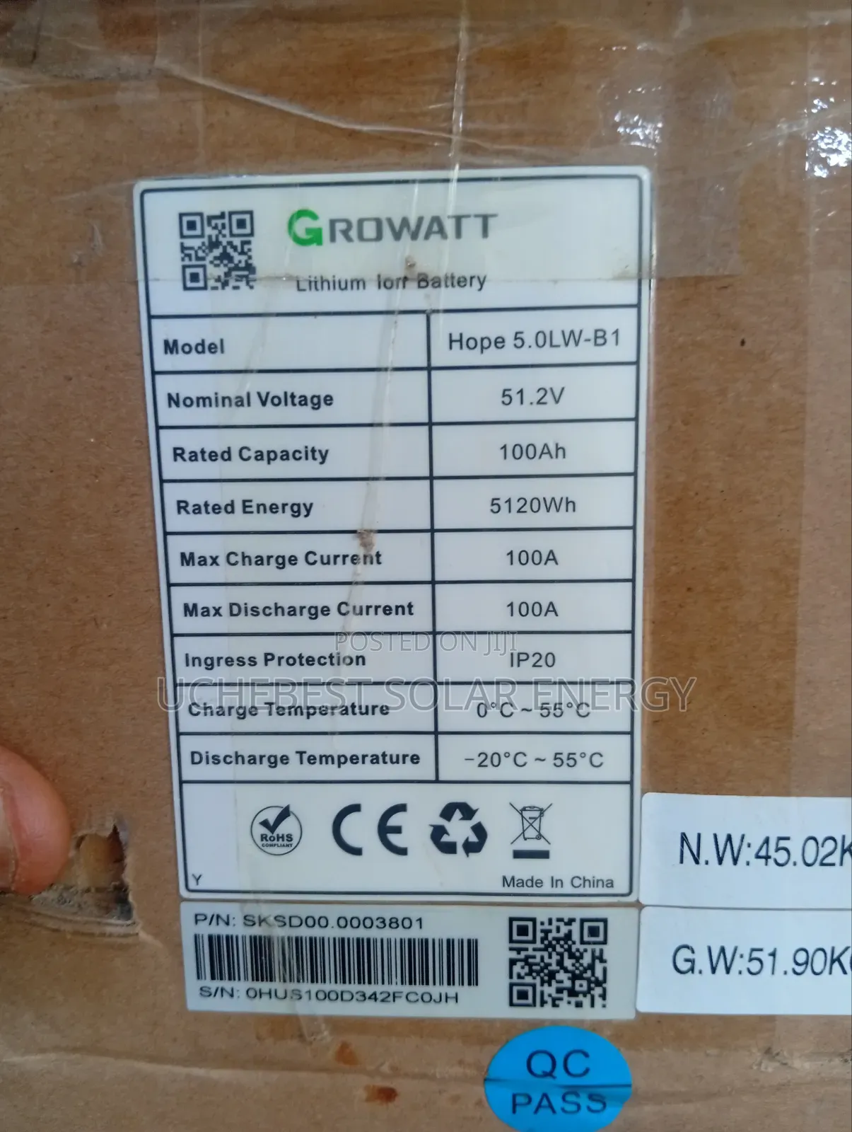 Growatt 5kwh 48v Lithium Battery