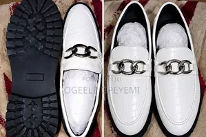 Men's White Leather Chain Loafers - Size 41
