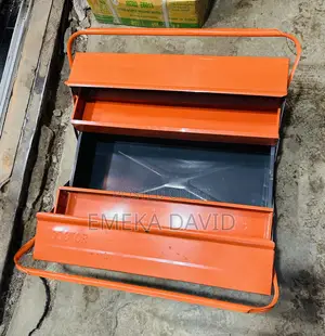 Orange 5-Compartment Cantilever Metal Empty Tool Box With Top Handles.