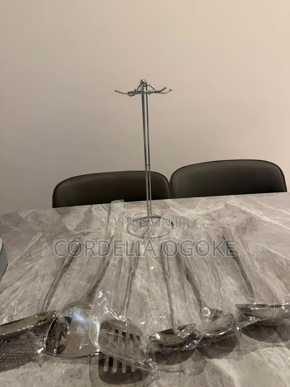Silver Stainless Steel Kitchen Spoon Set and Stand