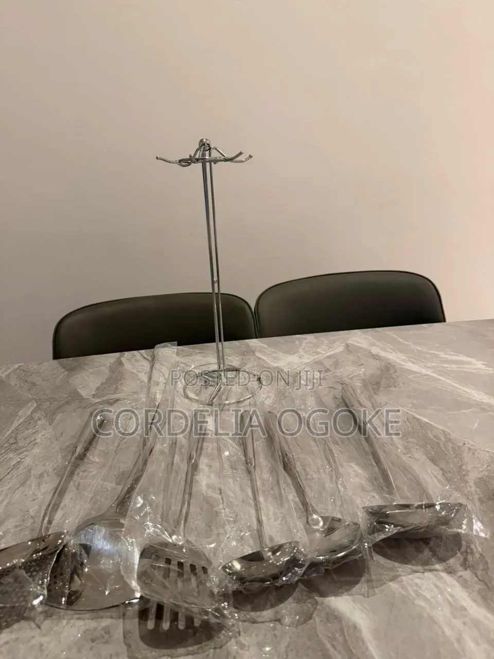 Silver Stainless Steel Kitchen Spoon Set and Stand