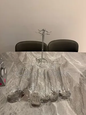 Silver Stainless Steel Kitchen Spoon Set and Stand