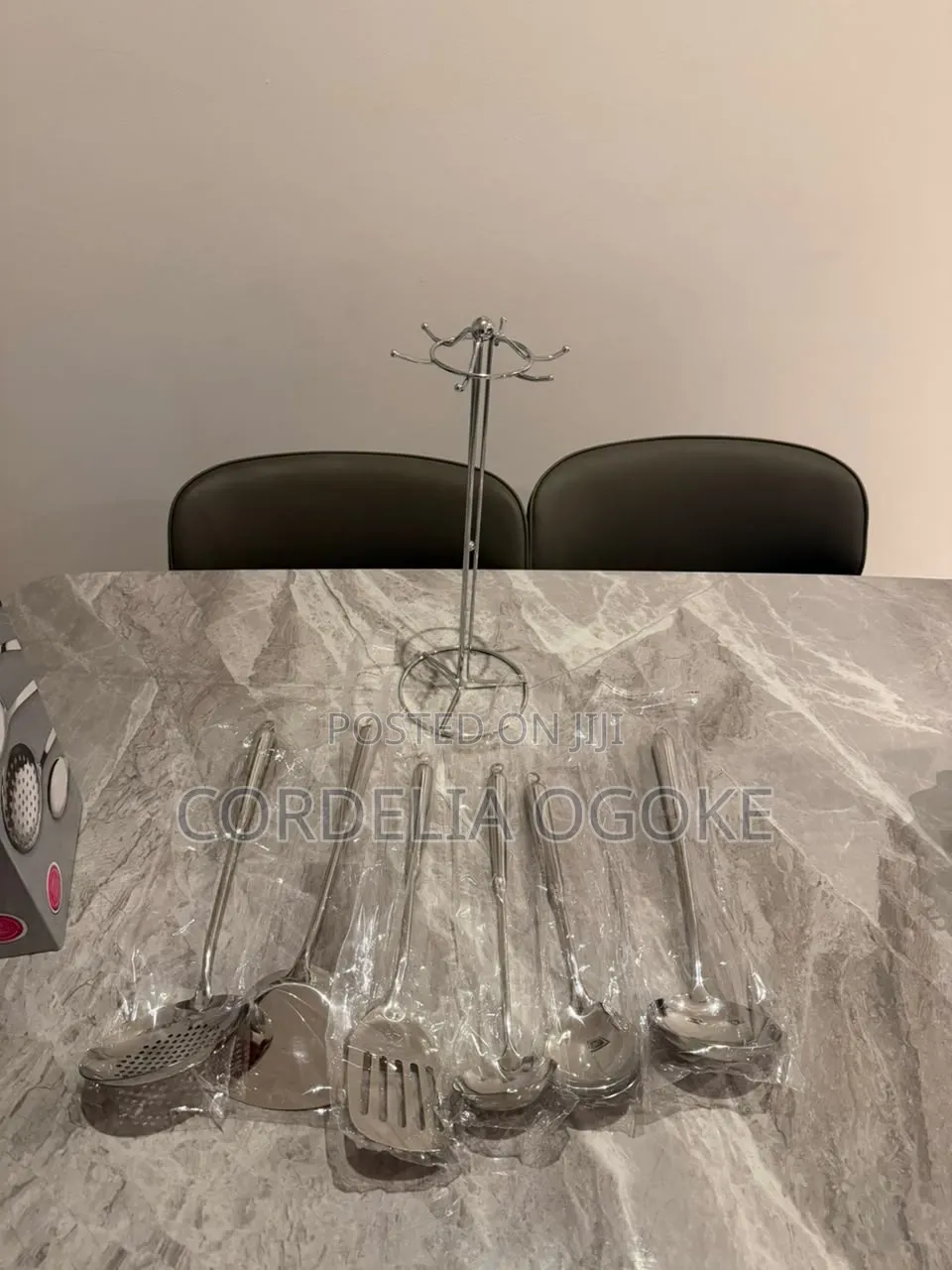 Silver Stainless Steel Kitchen Spoon Set and Stand