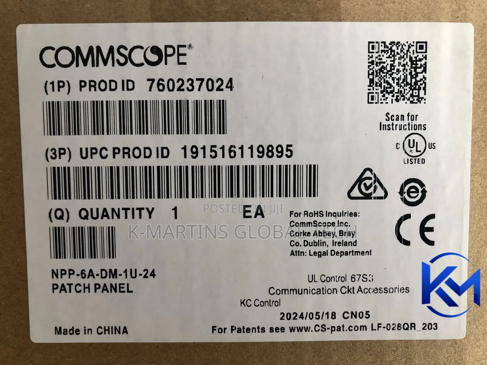 CommScope Cat6A 24 Port RJ45 Patch Panel 1U Network Rack.