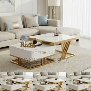 Real Marble and Glass Twin Center Table With Drawer (Nesting Table)