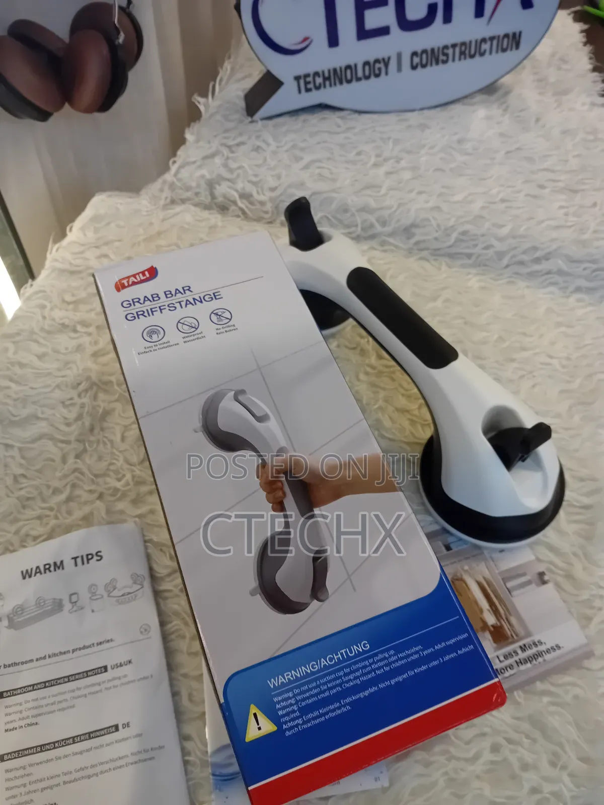 TAILI Suction Grab Bars for Bathroom, 43cm, 110kg, No-Drill, Elderly