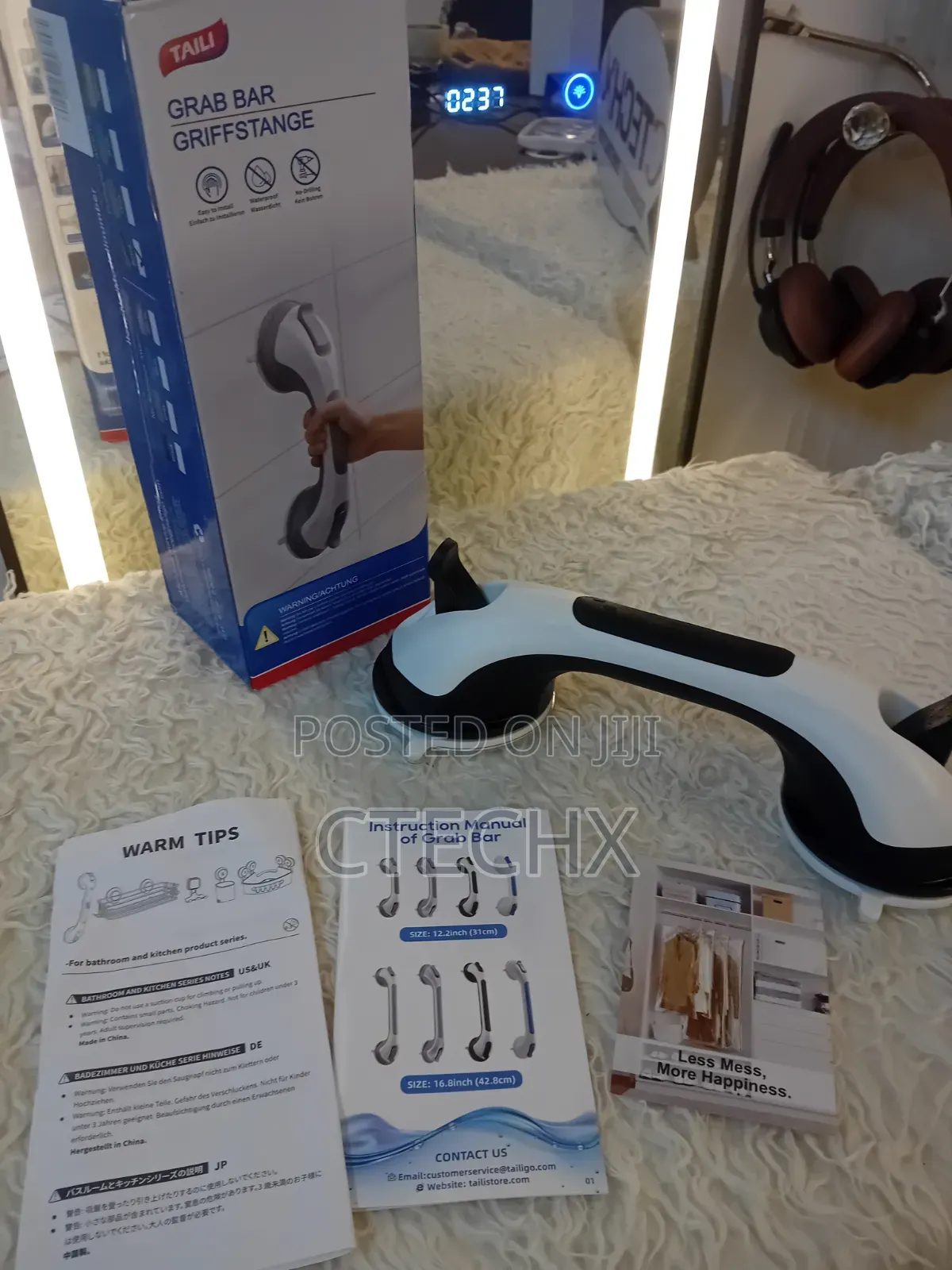 TAILI Suction Grab Bars for Bathroom, 43cm, 110kg, No-Drill, Elderly