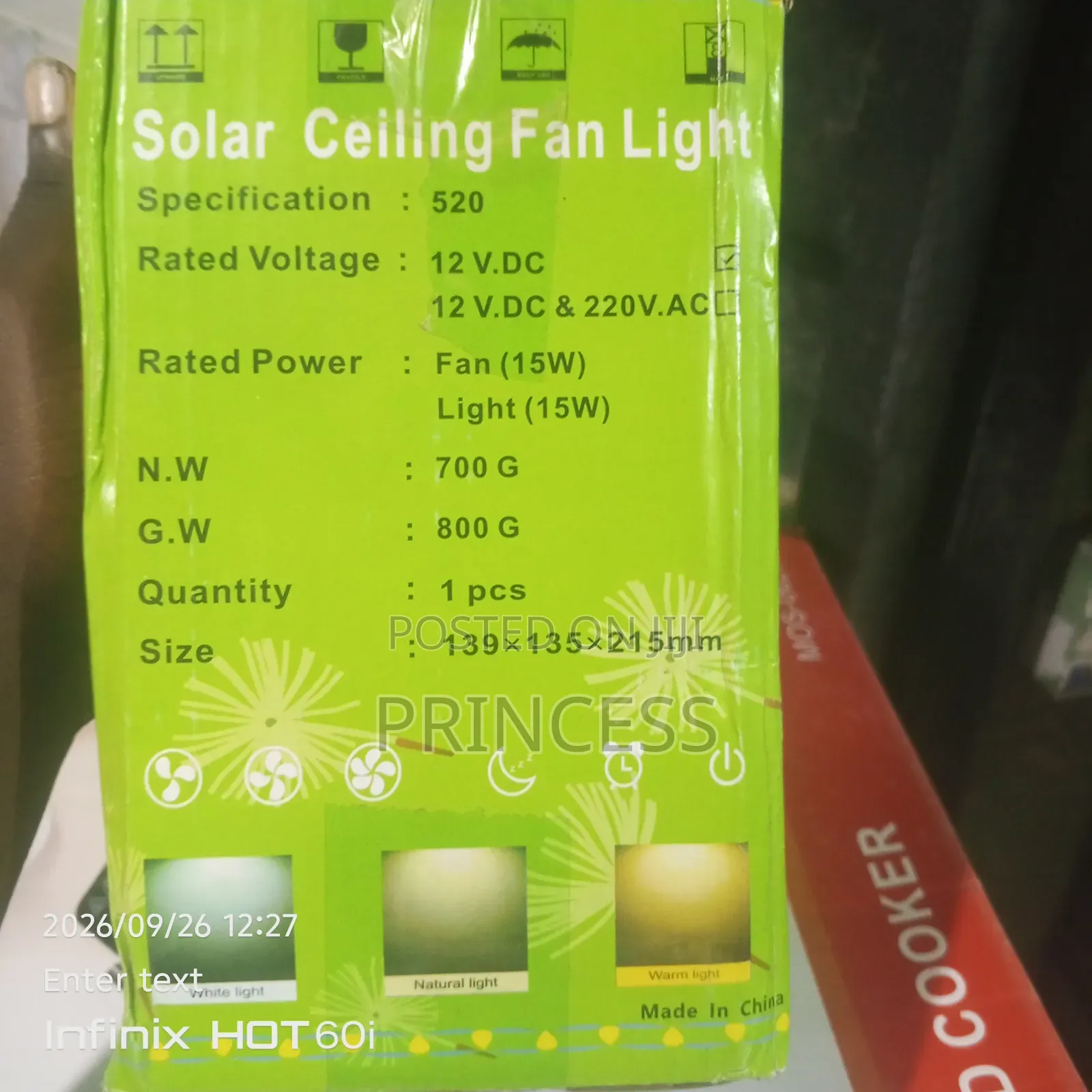 Solar Electric Fan With Light