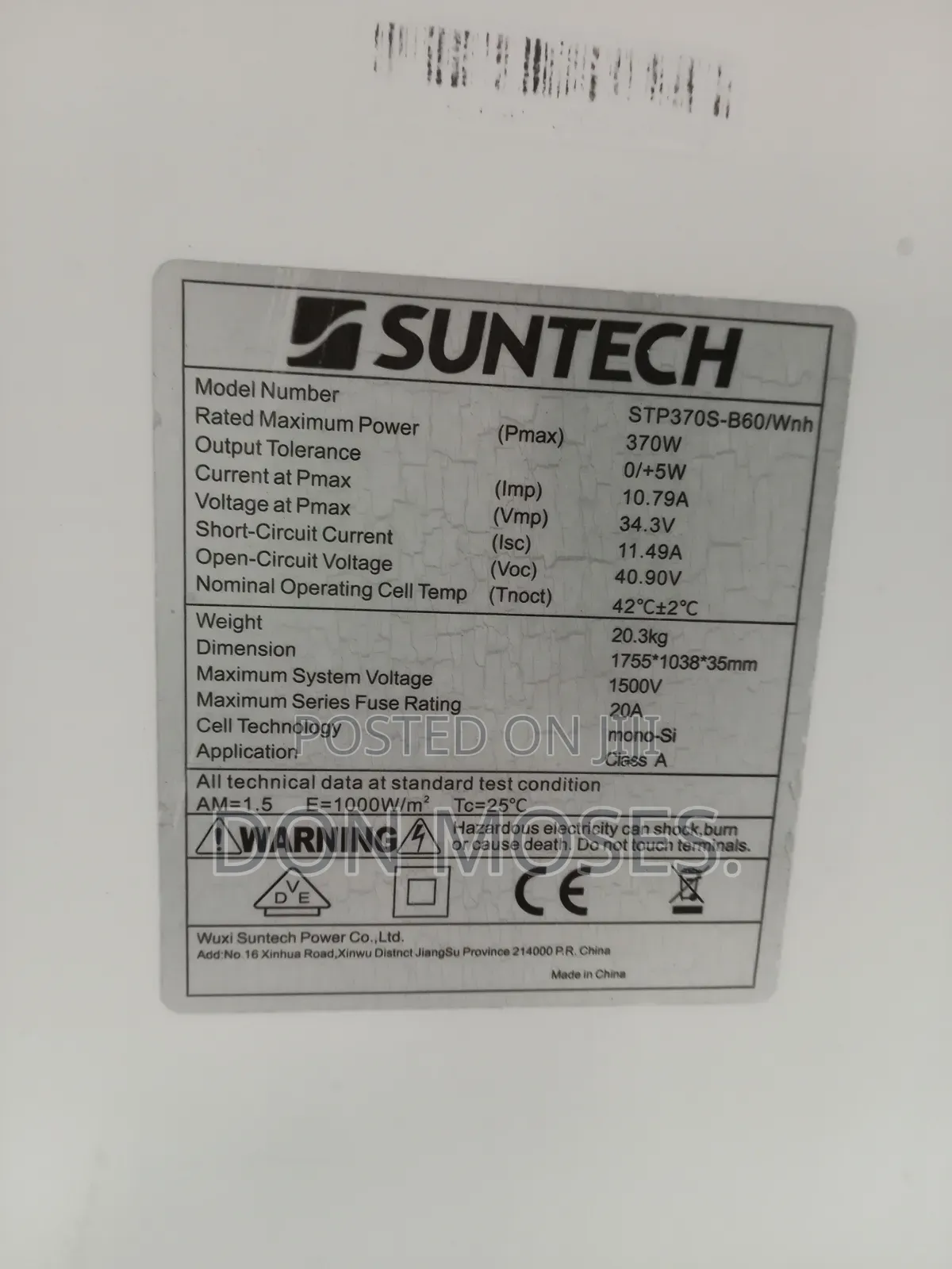 370w Single Face Tokunbo Solar Panel 120cell