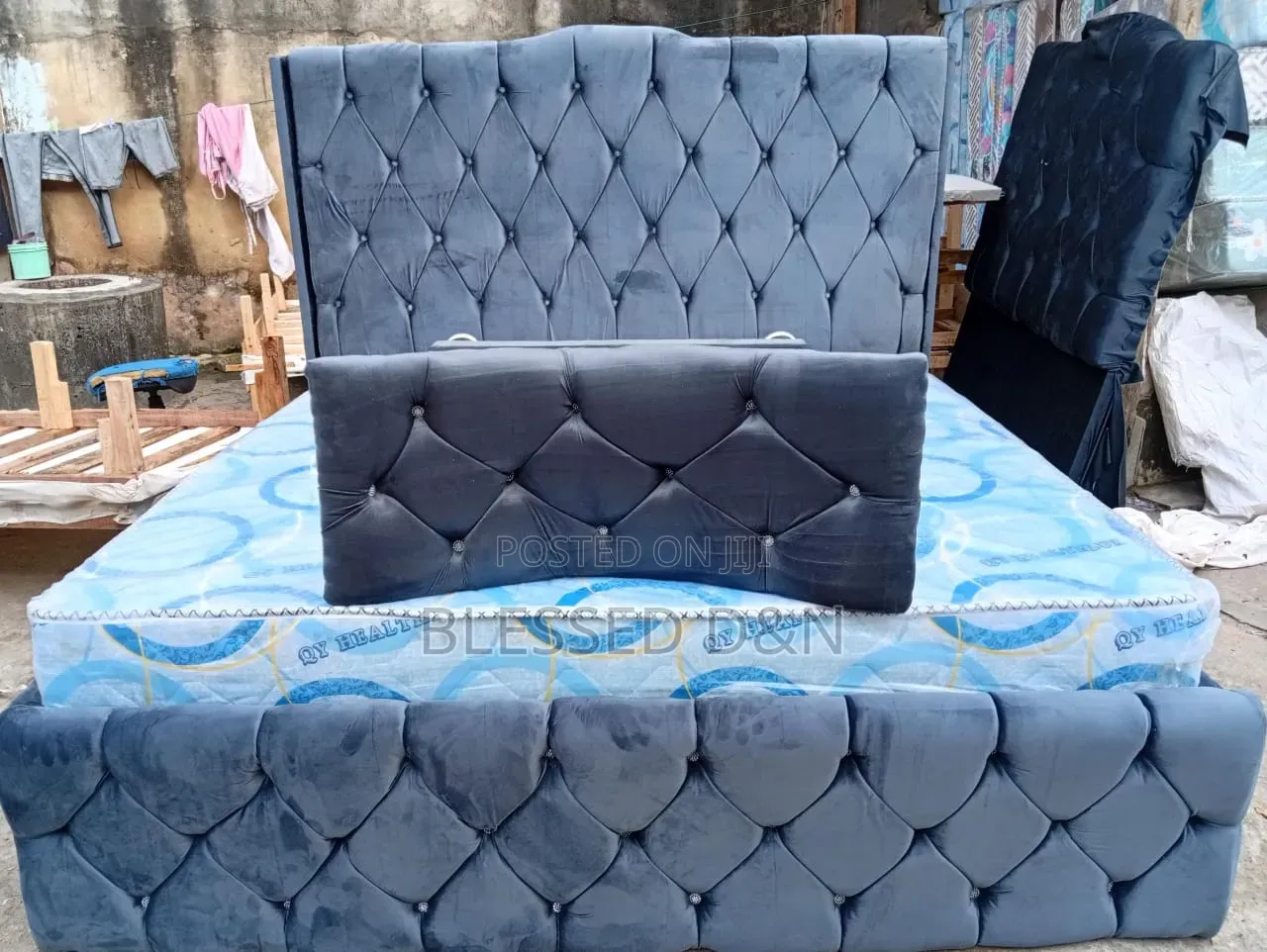 Full Paded Grey Colour Upholstery Bed Frame