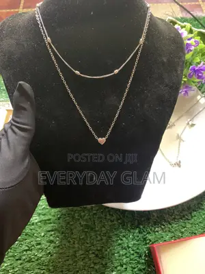 Double Layer Heart Necklace - Silver Color - For Women