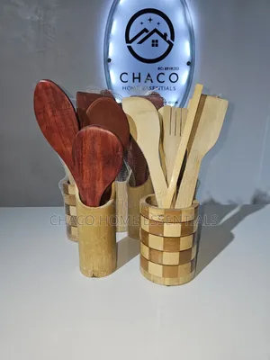 Wooden Spatula and Cooking Spoon Set With Holder