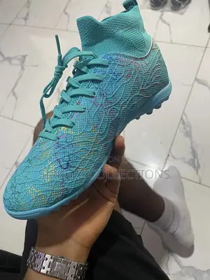 Teal High-Top Football Boots Lightweight Knit Upper