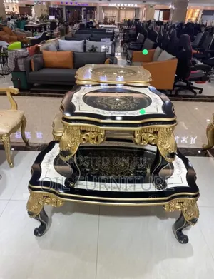 Luxury Royal Gold Black Carved Glass-Top Coffee Table Set