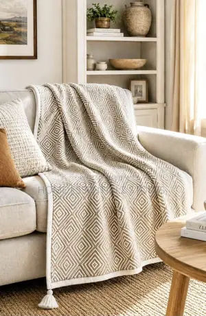 Luxury Boho Sofa Throw Blanket - Knitted Chair Throw With Tassels
