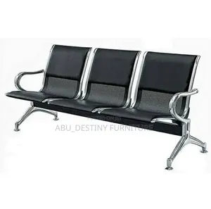 3 Seater Waiting Bench (Black Leatherette With Chrome)