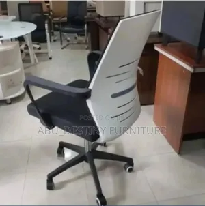 Office Swivel Chair (Black Fabric + White Back)