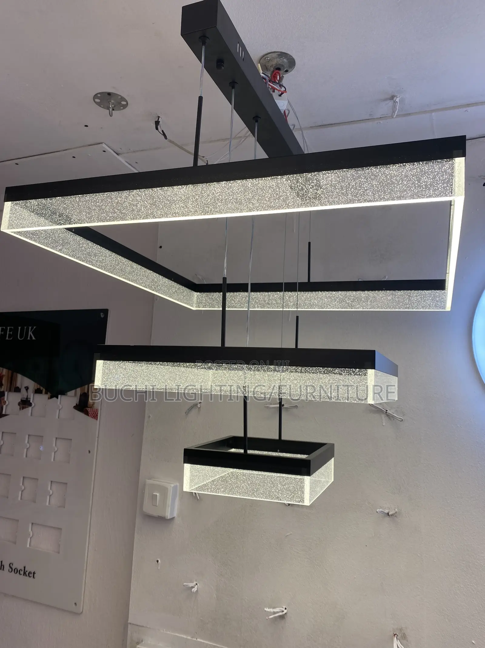 LED by 600mm Square Chandelier, Table Lamp With Extension Box Base