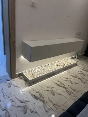 HDF Floating Console With Marble Stones and Light