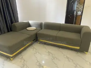 Elegant L-Shaped Sofa | Gold Accent | Excellent Condition