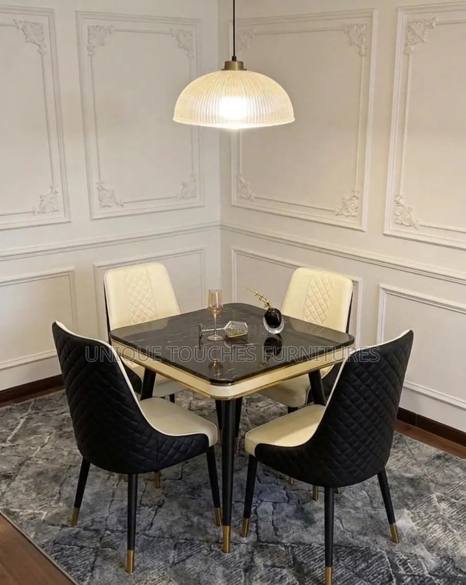 Four Seater Black and White Dining Table Set