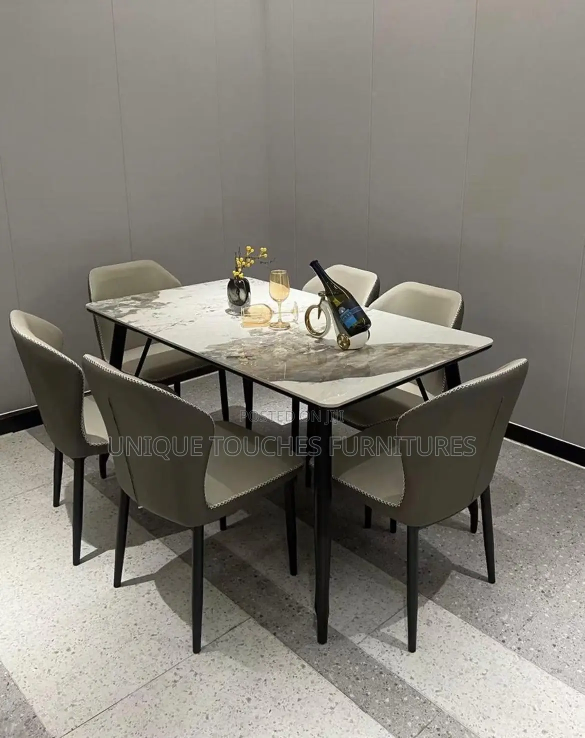 Dark Gray 6 Seater Foreign Dinning Table Set