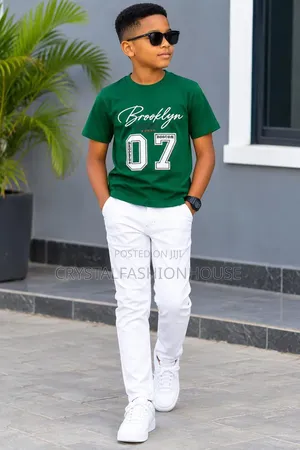 Kids Green Tshirt and White Trousers. From Age 6months to 5years