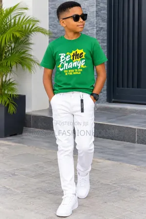 Kids Green Tshirt and White Trousers. From Age 6months to 5years