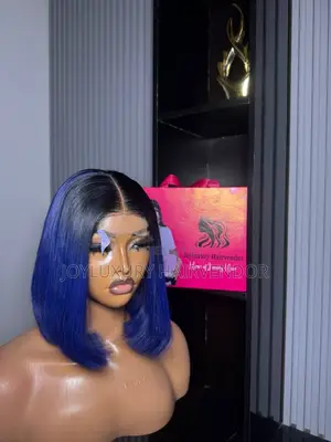 10” SDD Bone Straight Blue With 2by4 Closure Wig