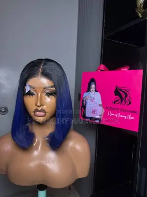 10” SDD Bone Straight Blue With 2by4 Closure Wig 200g