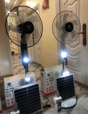 Rechargeable Solar Standing Fan With Bulbs
