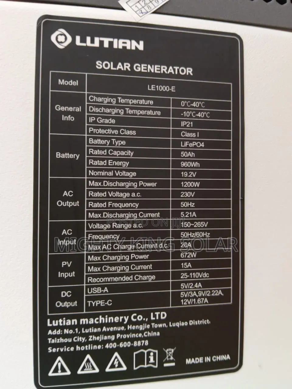 1200W Out Put LUTIAN SOLAR Generator