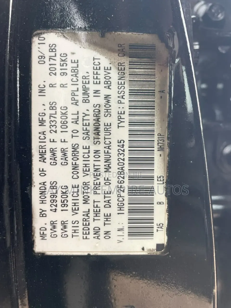 Honda Accord 2011 Black