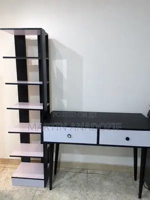 Modern Study/Office Desk With Bookshelf – Black White