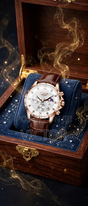 LIGE Brown Leather Chronograph Watch With Box - Pay on Delivery