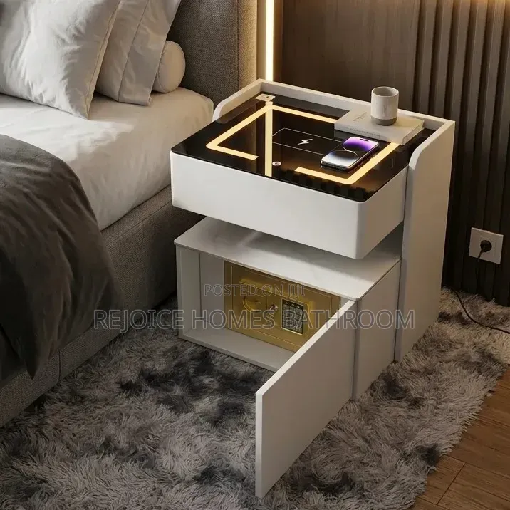 Luxury Smart Bedside Table With Wireless Charging Integrated Safe