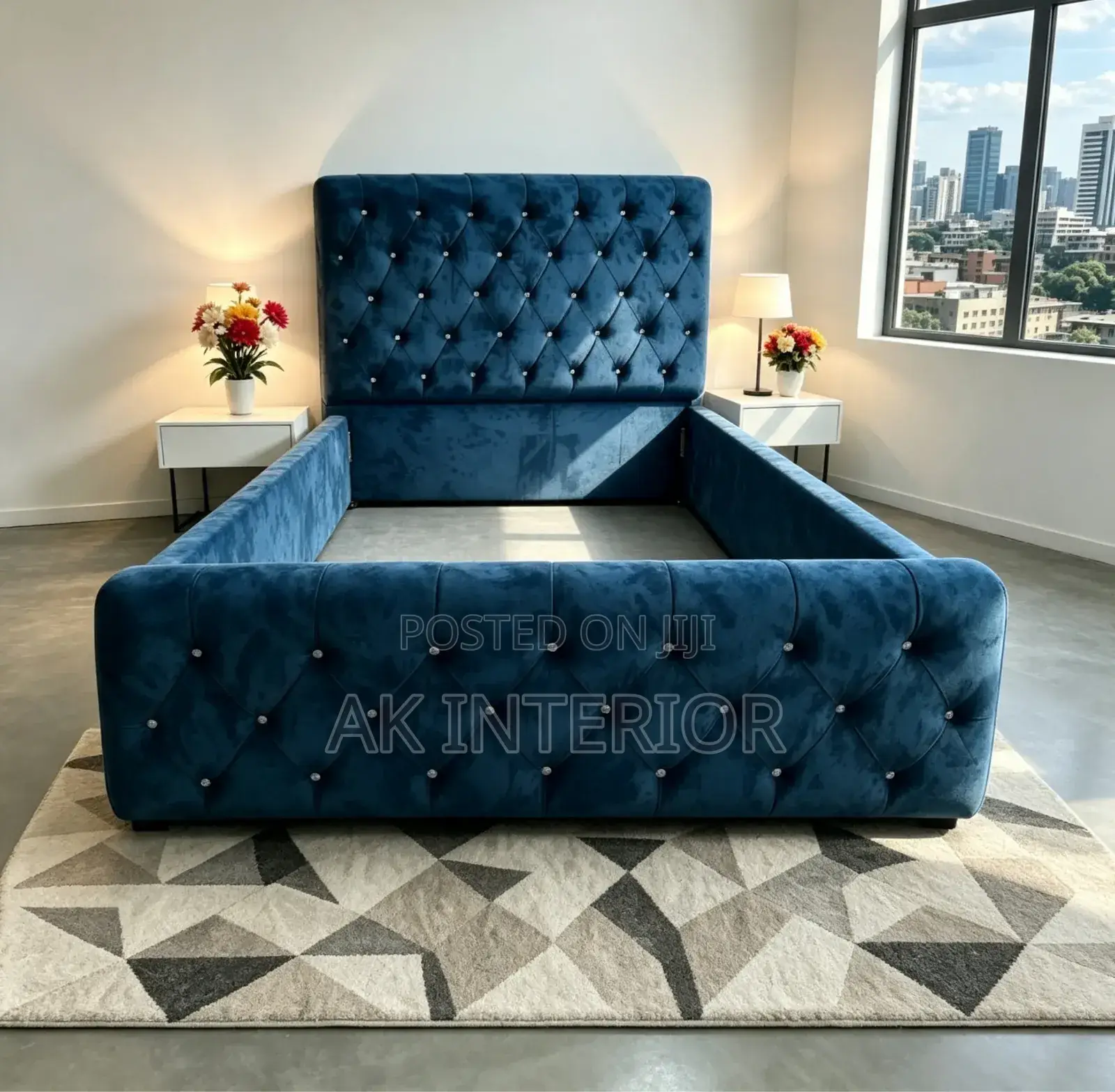 4.5×6 Blue Upholstered Bed Frame Description