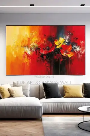 Abstract Red Rose Flower on Rough Canvas Material Wall Frame