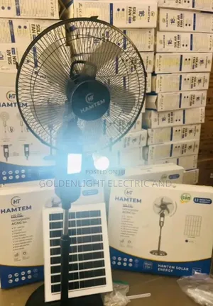 Hamtem 16-Inch Solar Rechargeable AC/DC Standing Fan (Model HS-FG).